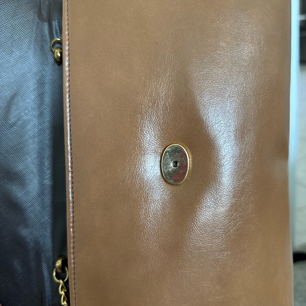 Brown Leather Clutch with Gold Chain - Great Condition! - Picture 5 of 5